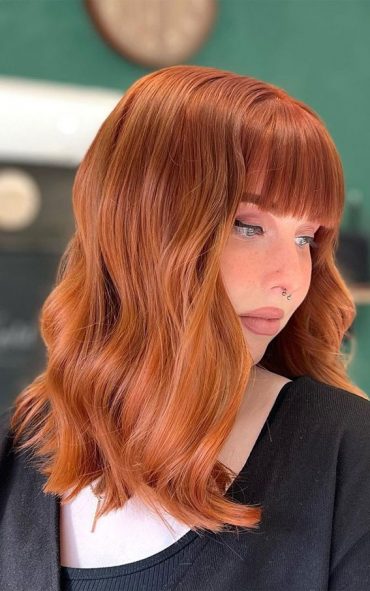 40 Copper Hair Color Ideas Thatre Perfect For Fall Copper Orange Waves Fringe 