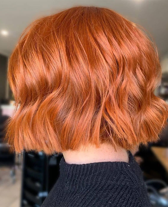 40 Copper Hair Color Ideas That’re Perfect for Fall : Bright Copper Bob Haircut