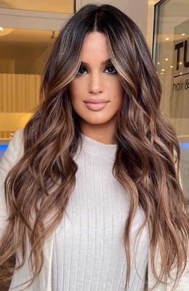 49 Best Shades of Brown Hair Colour Ideas : Creamy Cinnamon Rose Highlights