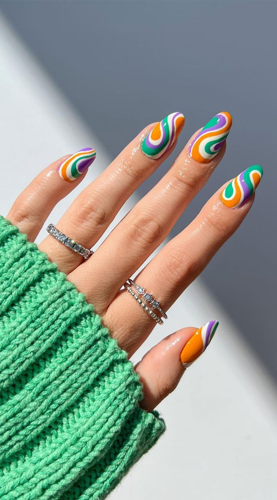 70 Stylish Nail Art Ideas To Try Now : Colourful Summer Swirls