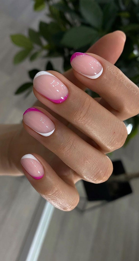 70 Stylish Nail Art Ideas To Try Now : Pink and White Negative Space Nails