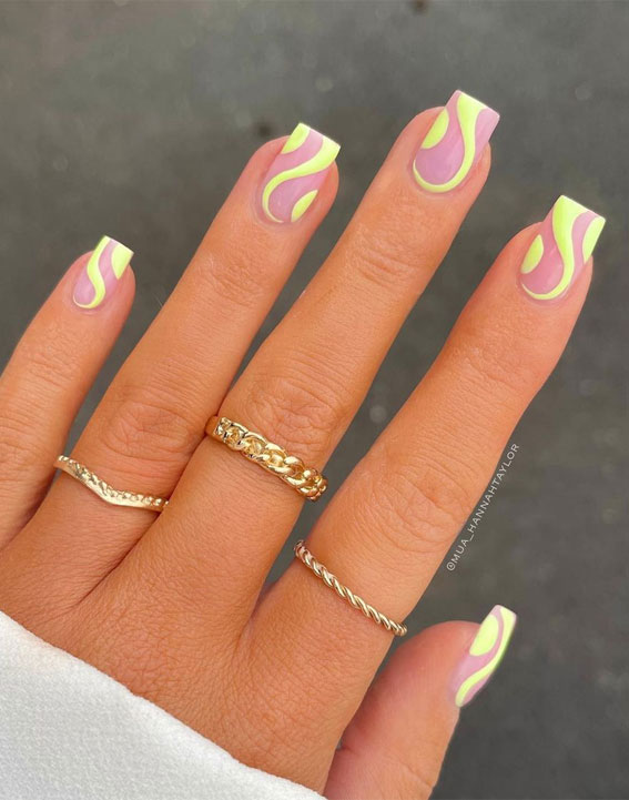 pastel yellow swirl nails, summer nail ideas, matte nails, summer nails, trendy nails