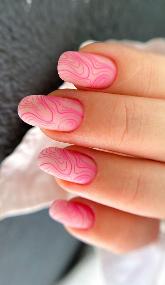 70 Stylish Nail Art Ideas To Try Now : Hot Pink Swirl Nails