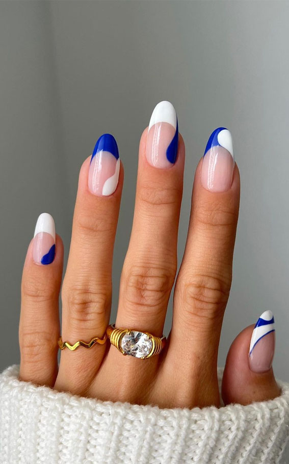 70 Stylish Nail Art Ideas To Try Now : Navy and White Abstract Nails