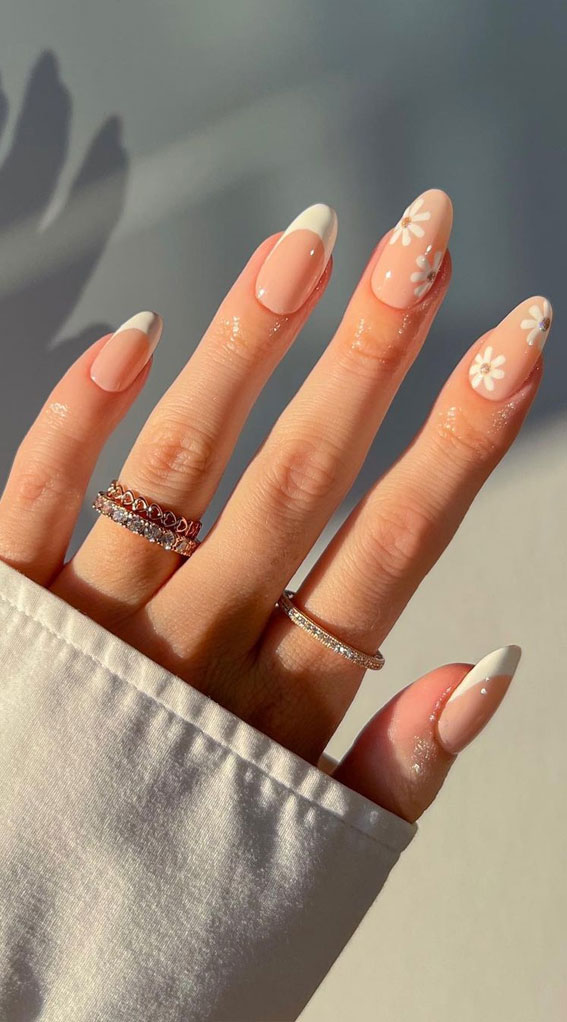 70 Stylish Nail Art Ideas To Try Now : White Flower White French Tip Nails