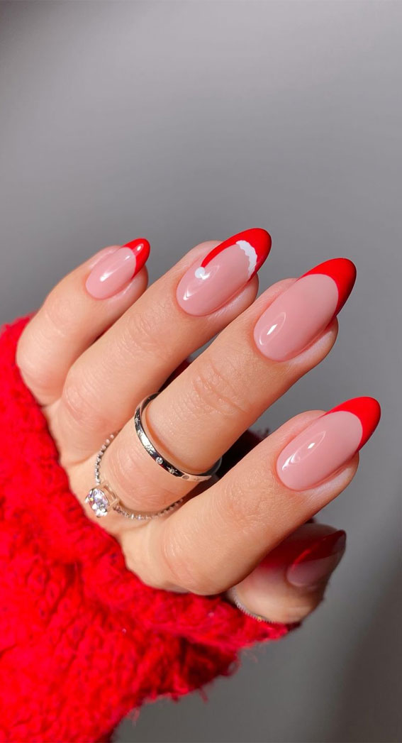 50+ Fab Christmas Nail Designs & Ideas Santa's Hat French Tip Nails