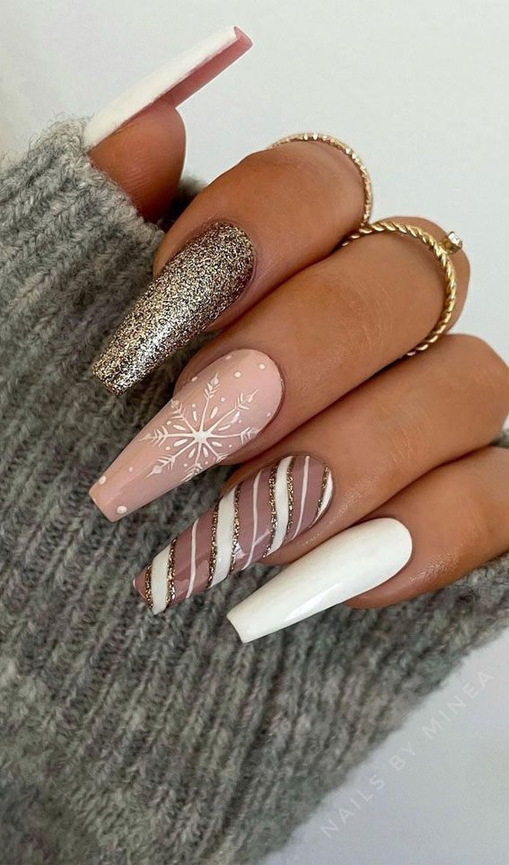 50+ Fab Christmas Nail Designs & Ideas Glitter & Neutral Coffin Nails