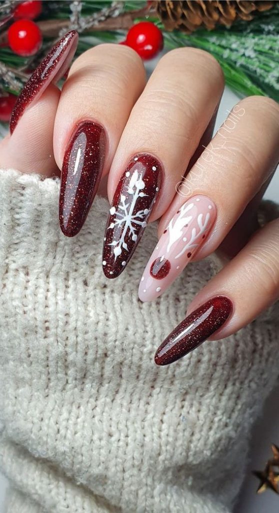 50+ Fab Christmas Nail Designs & Ideas Deep Red & Pink Nails with