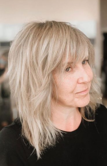 50+ Haircut & Hairstyles For Women Over 50 : Blonde Shag Shoulder Length