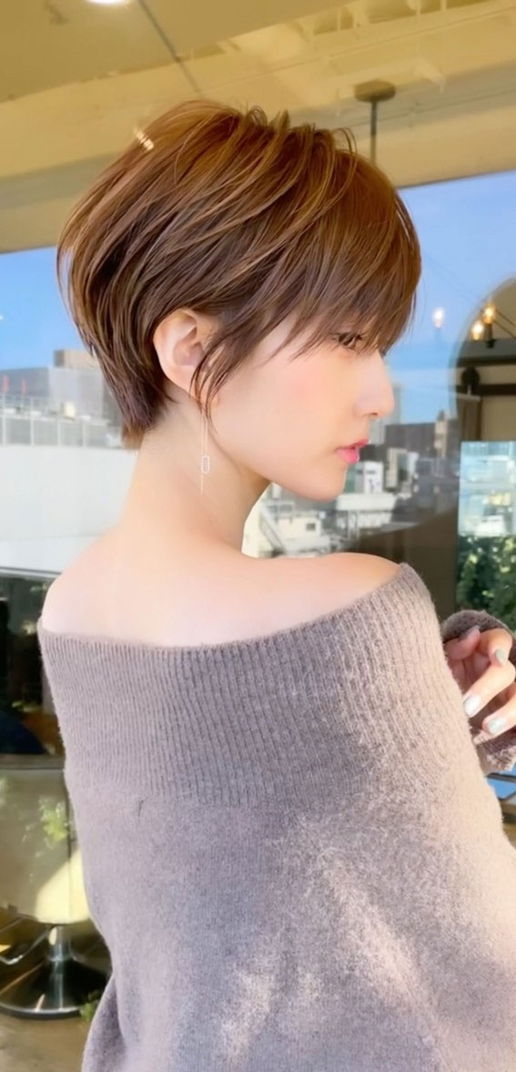 30+ Cute Short Hair with Bangs Korean Style : Milk Tea Bixie Cut