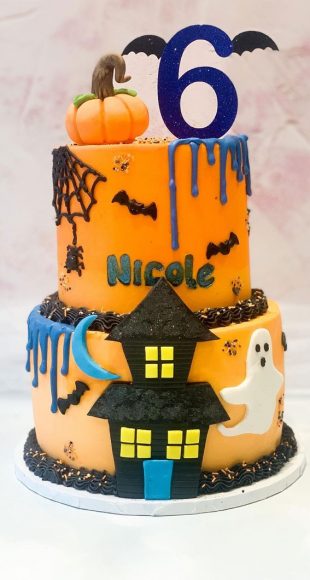 100+ Cute Halloween Cake Ideas : Haunted Two-Tiered Cake