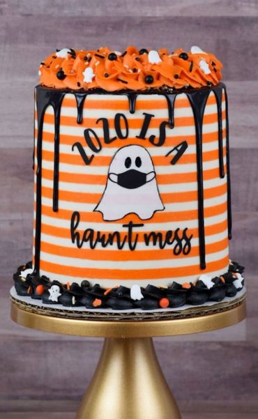 100+ Cute Halloween Cake Ideas : Orange and White Strip with Chocolate ...