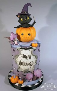 100+ Cute Halloween Cake Ideas : Magic Black Cat in Pumpkin