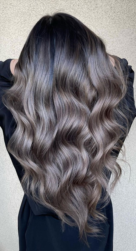 metallic hair color ideas, metallic ash brown hair, metallic brown hair, metallic balayage, metallic rose gold hair, metallic grey hair color, metallic lilac hair, metallic silver hair, metallic hair