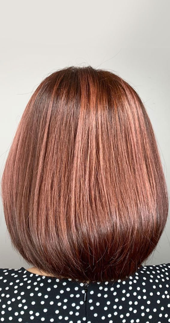 30 Metallic Hair Color Ideas : Long Bob Rose Gold Highlights