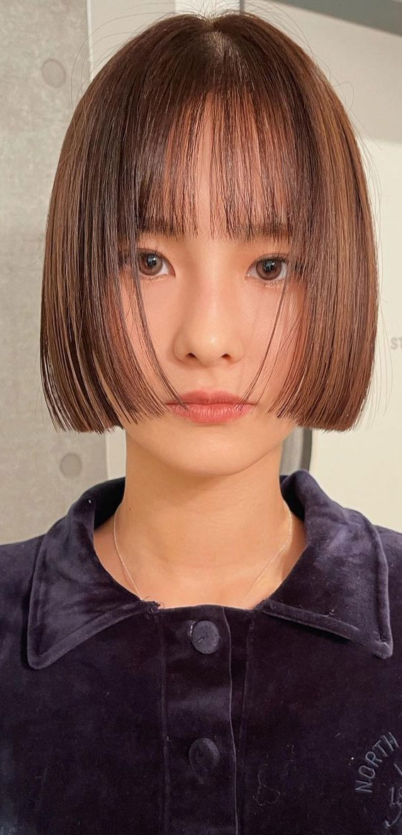 30 Cute Short Hair with Bangs Korean Style Ear Length Bob with