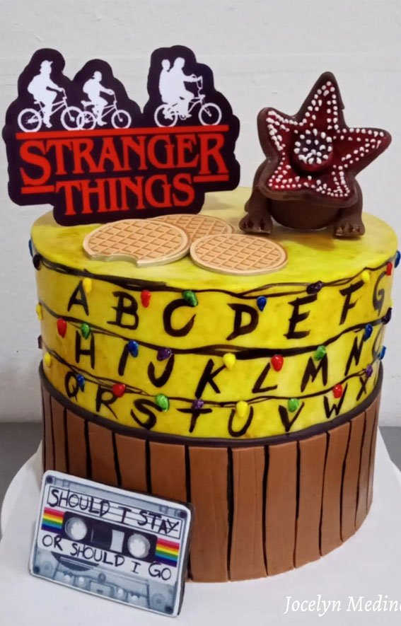 40+ Awesome Stranger Things Cake Ideas : Yellow Buttercream ABC Lights