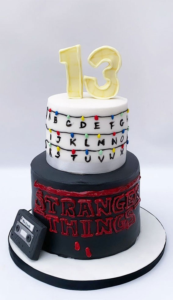 40+ Awesome Stranger Things Cake Ideas : Two-Tiered Cake + Tape