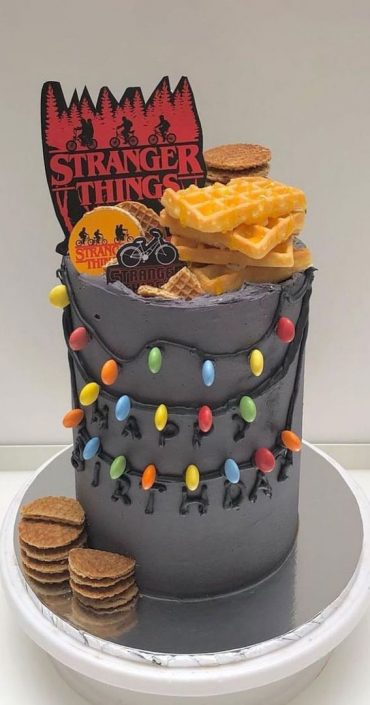 40+ Awesome Stranger Things Cake Ideas : Grey Cake with ABC Lights