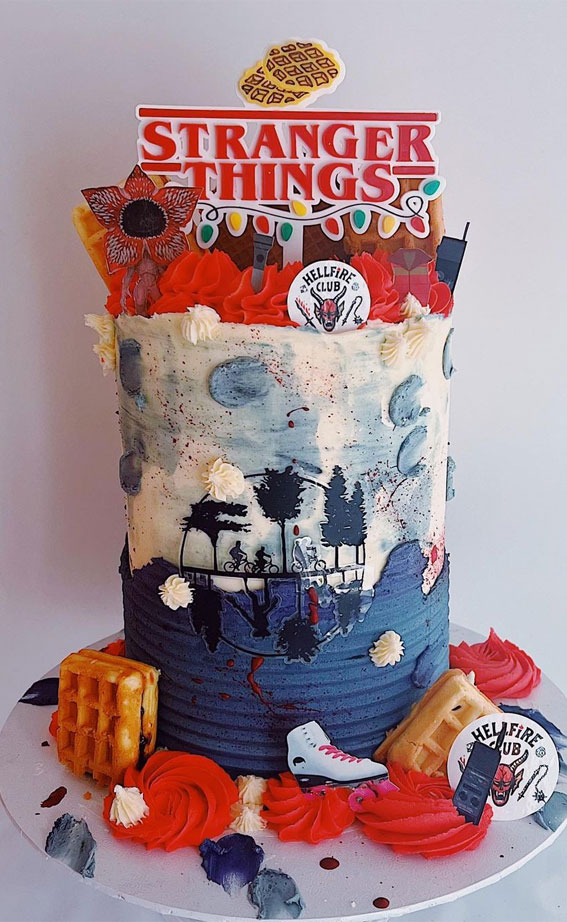 40+ Awesome Stranger Things Cake Ideas : Blue and Red Cake