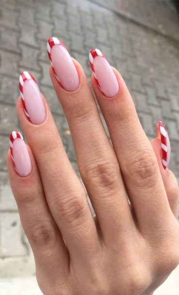 50 Fab Christmas Nail Designs And Ideas Candy Cane Side French Nails