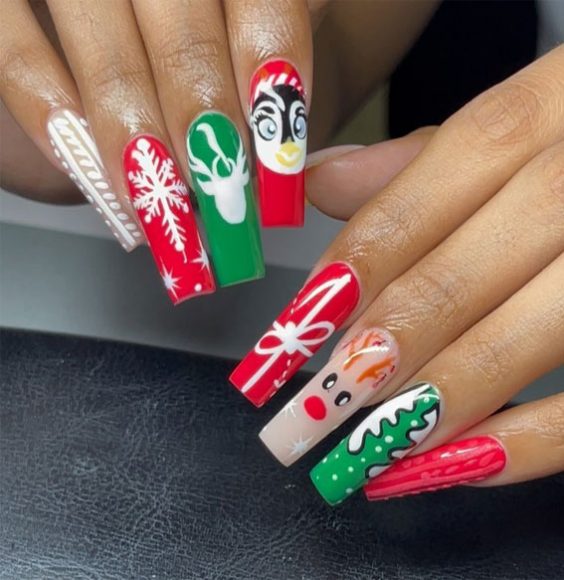 50 Best Holiday Nail Art Ideas & Designs : Fun Mix n Match Holiday Nails