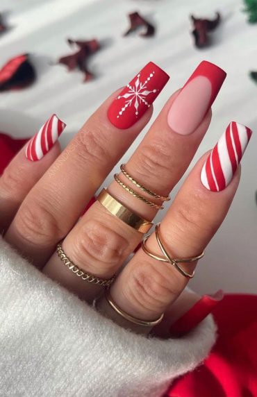 50 Best Holiday Nail Art Ideas And Designs Matte Red Christmas Nails With Snowflake