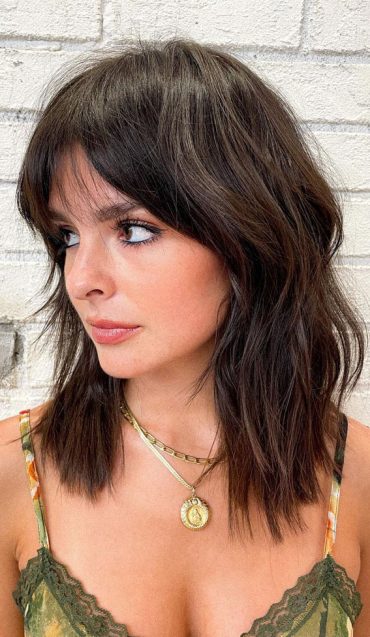 30 Cute Fringe Hairstyles For Your New Look Textured Lob With Wispy Fringe 