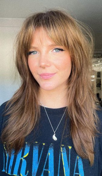 30 Cute Fringe Hairstyles For Your New Look Airy Textured Shag Cut Wispy Bangs