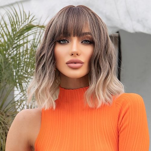 30+ Cute Fringe Hairstyles For Your New Look : Lob Ombre Blonde + Fringe