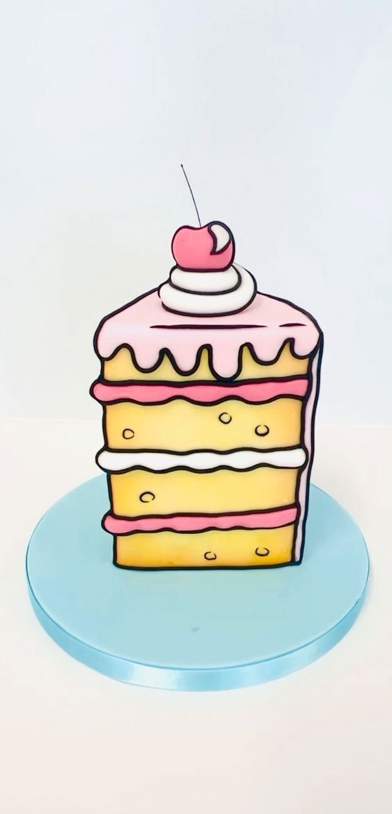 30+ Cute Comic Cakes For Cartoon Lovers : Pink Cherry Topped Comic Cake 