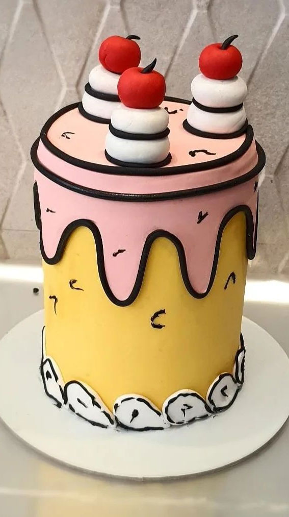 30+ Cute Comic Cakes For Cartoon Lovers : Pink Icing Drips