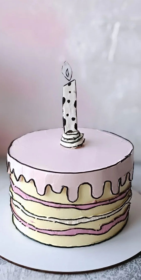 30+ Cute Comic Cakes For Cartoon Lovers : Pale Pink & Yellow Cake