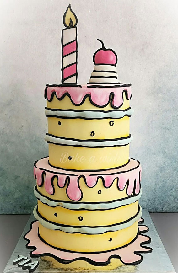 30+ Cute Comic Cakes For Cartoon Lovers : Two-Tired Pink Icing Drips