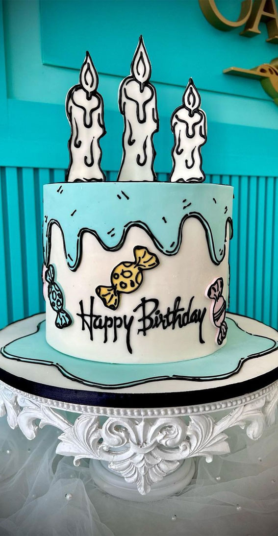 30+ Cute Comic Cakes For Cartoon Lovers : Blue Icing Drips