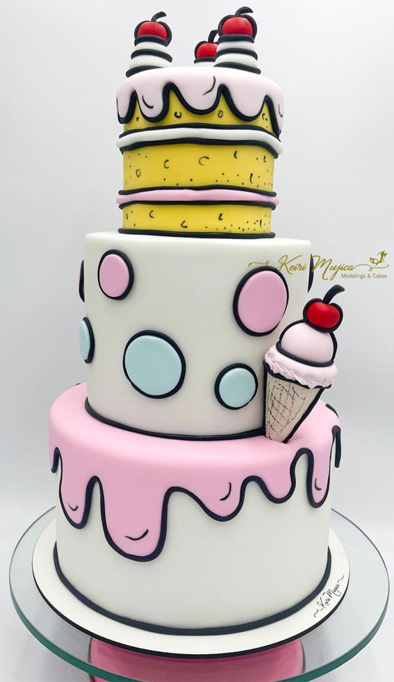 30+ Cute Comic Cakes For Cartoon Lovers : Three-Tiered Comic Cake