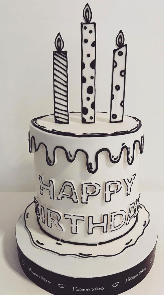 birthday cake drawing black and white