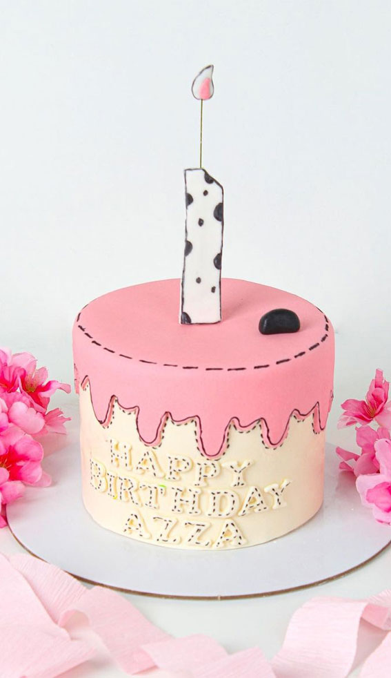 30+ Cute Comic Cakes For Cartoon Lovers : Dash Outline on Pink Icing Drips