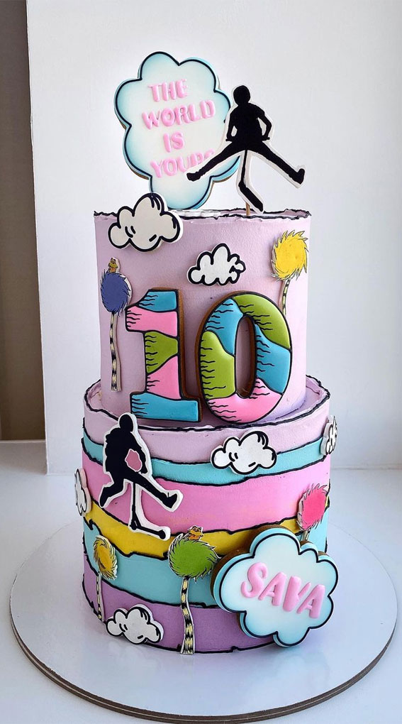 30+ Cute Comic Cakes For Cartoon Lovers : Two-Tiered Cake for 10th Birthday