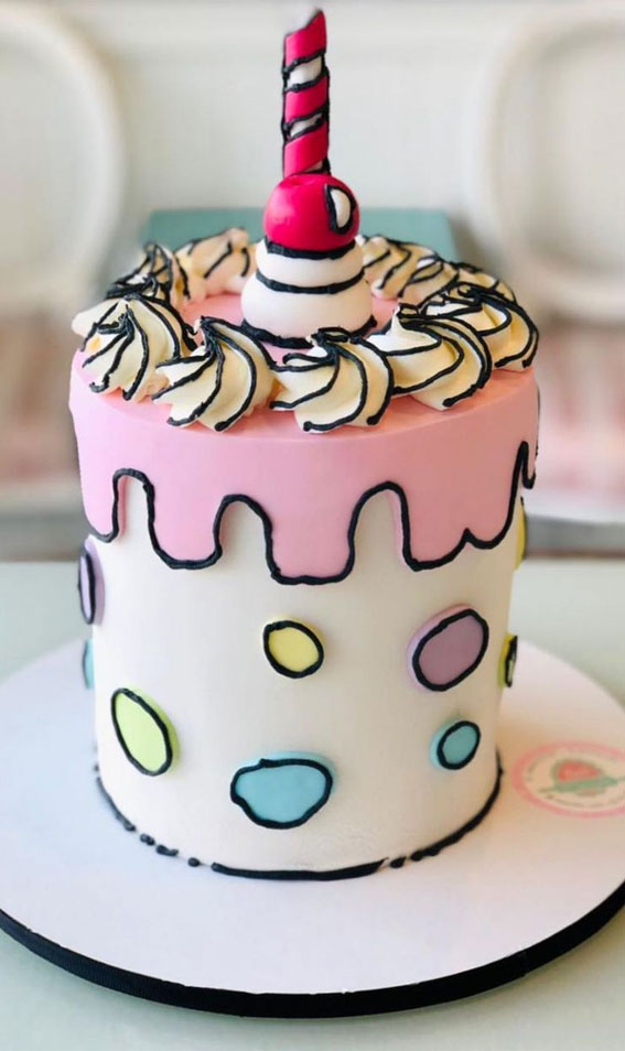 30+ Cute Comic Cakes For Cartoon Lovers : Pastel Dot Comic Cake