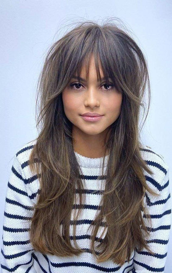 Long straight bangs clearance hairstyles