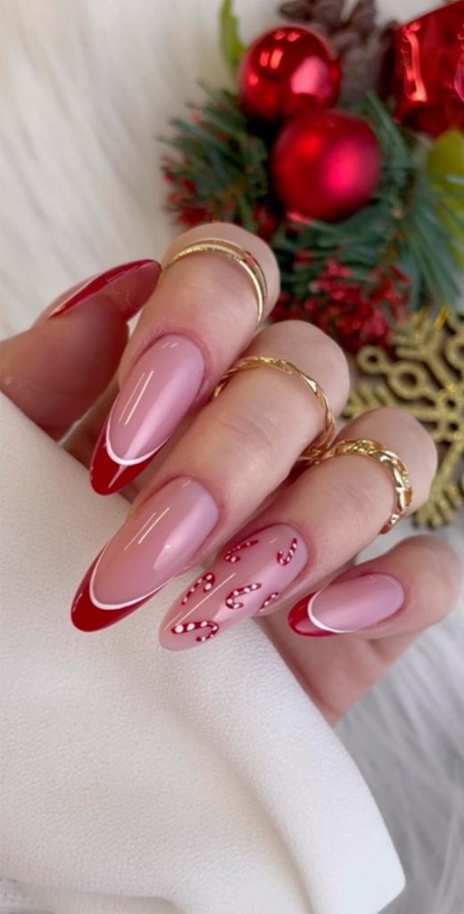 50 Christmas And Holiday Nails For A Festive Look Candy Cane Red French Tip Nails 