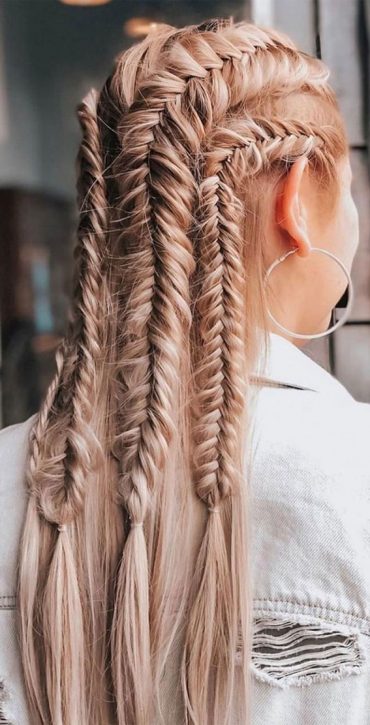 50+ Braided Hairstyles To Try Right Now : Mixed Fishtail Braids & Hair Down