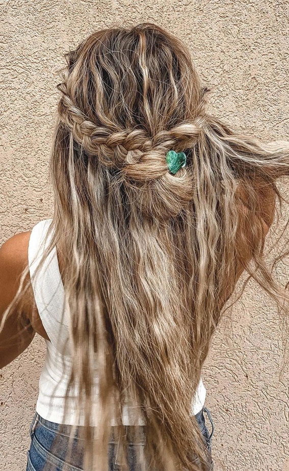 50 Braided Hairstyles To Try Right Now Braided Half Up Textured Waves