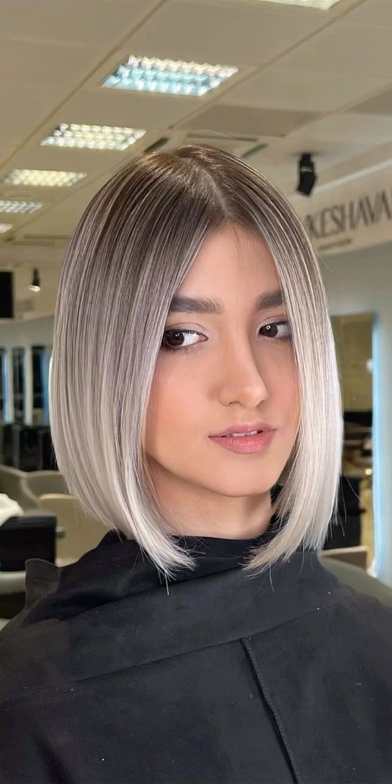 2016 neat platinum blonde cropped bob hairstyle with wide side parting  HJI
