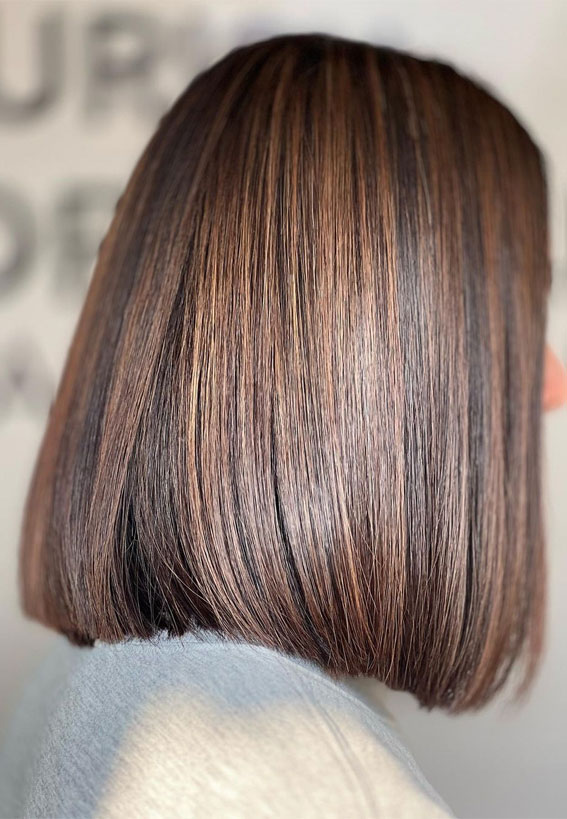 30+ Hair Colour Trends To Try in 2023 : Toffee Brown Long Bob