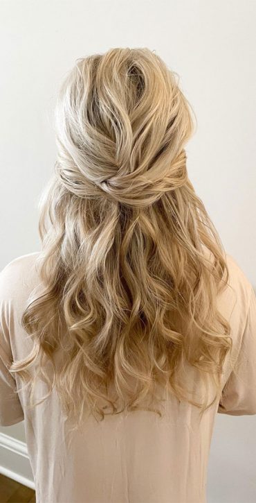 45 Half Up Half Down Prom Hairstyles : Blonde Soft Curl Half Up