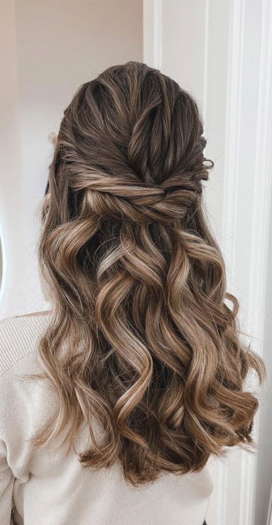 45 Half Up Half Down Prom Hairstyles : Brunette With Highlighted Half Up