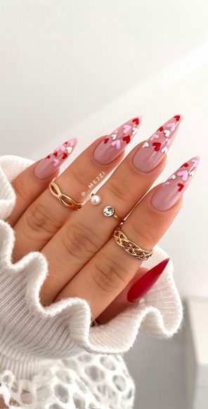 52 Valentine's Day Nail Art Designs & Ideas 2023 : Small Pink & Red ...