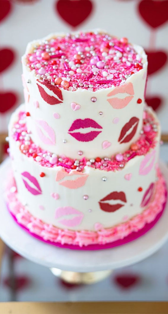 40+ Cute Valentine’s Cake Ideas : Kisses + Pink Sprinkles